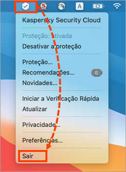 Menu do Kaspersky Secure Connection for Mac na barra de menus do macOS.