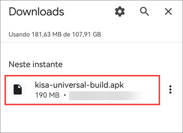 Pasta de downloads com o arquivo .apk do Kaspersky for Android.