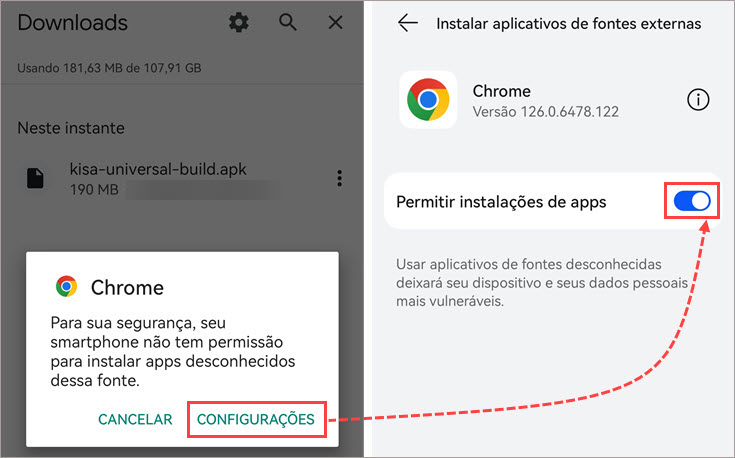 Como permitir que o Chrome instale aplicativos desconhecidos.