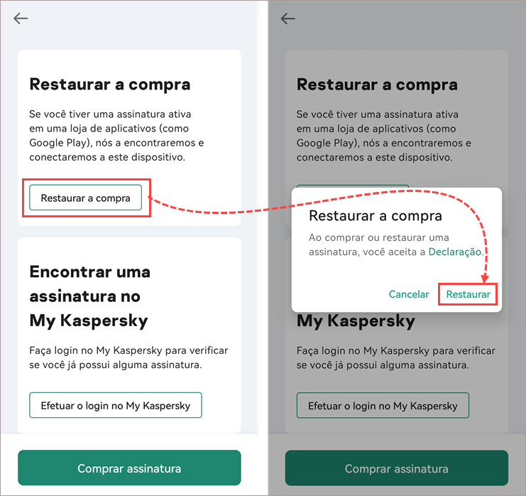 Restauração de uma compra no Google Play.