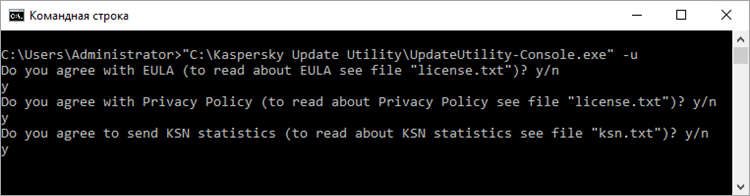 Принятие Лицензионного соглашения, Политики конфиденциальности и Положения о KSN в Kaspersky Update Utility 4.0