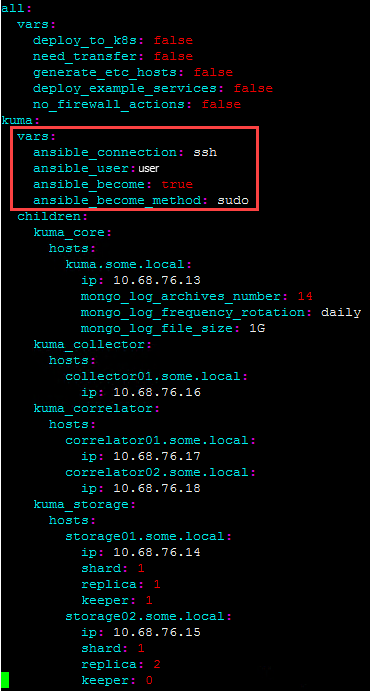 Итоговый конфигурационный файл distributed.inventory.yml для учетной записи, отличной от root.