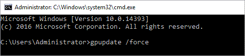 Ввод команды gpupdate /force в командной строке.