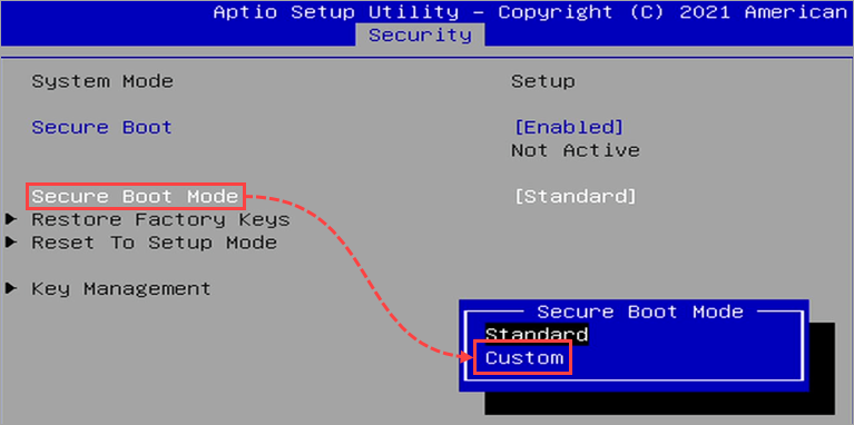 Изменение параметра Secure Boot Mode Изменение параметра Secure Boot Mode.