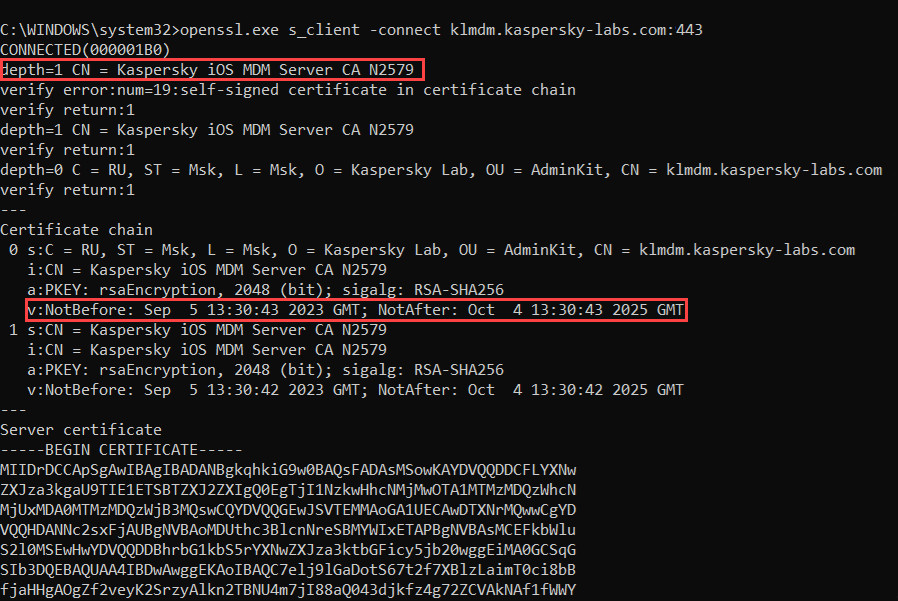 Openssl komutunun yürütülmesi.