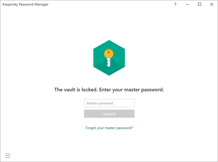 Kaspersky Password Manager中的主密码窗口