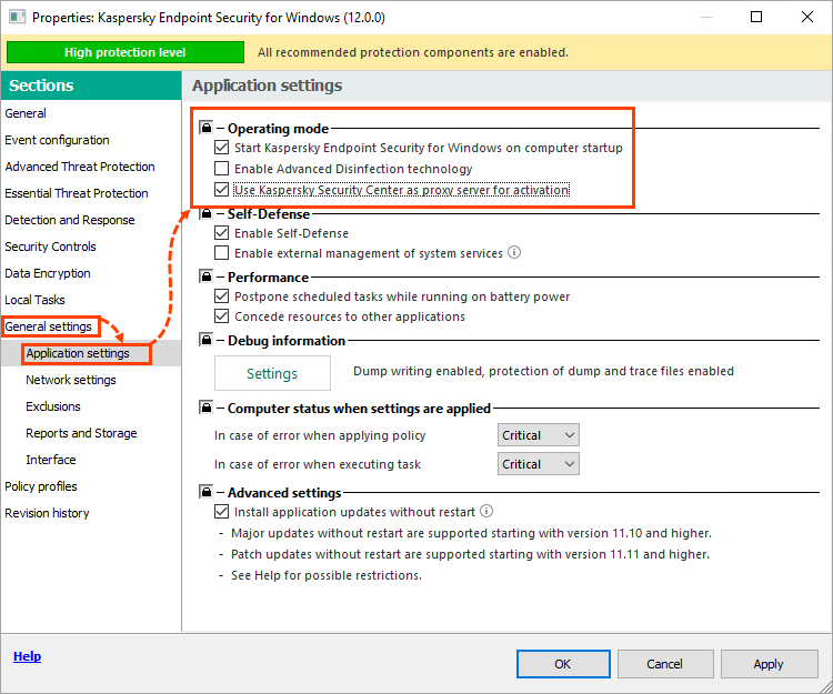 检查使用Kaspersky Security Center作为激活的代理服务器复选框是否已启用。