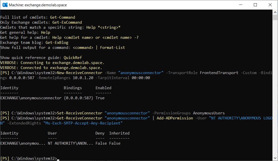 Additional configuration of the Microsoft Exchange server