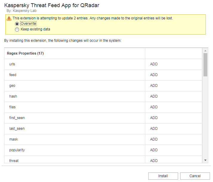 Step 9 (optional). Installing Kaspersky Threat Feed App