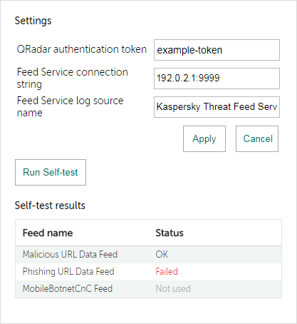 Step 11 (optional). Configuring Kaspersky Threat Feed App