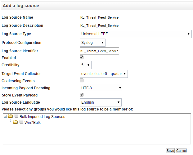 Adding Feed Service as a log source