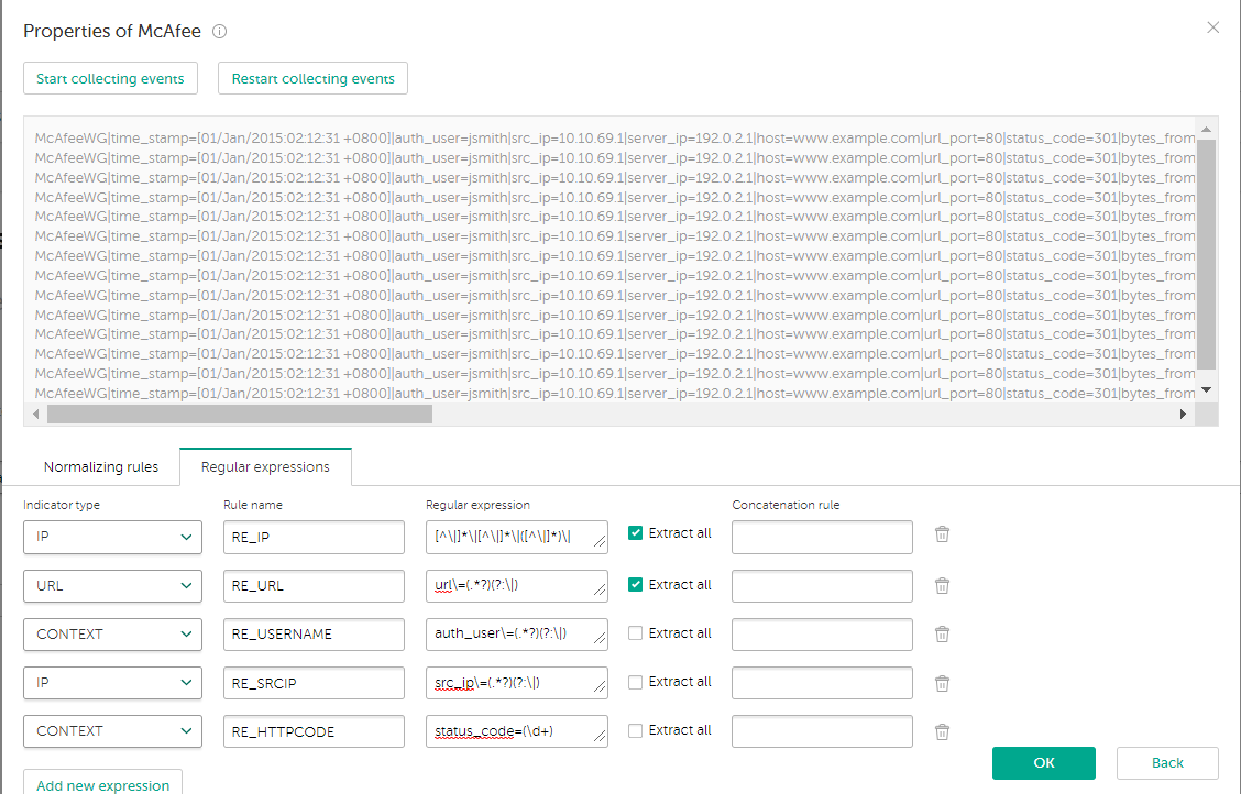 Окно Properties of McAfee в CyberTrace.