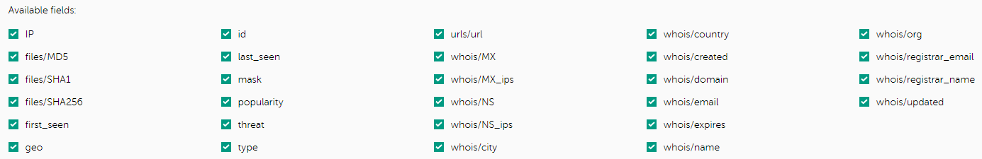 Available fields section in CyberTrace.