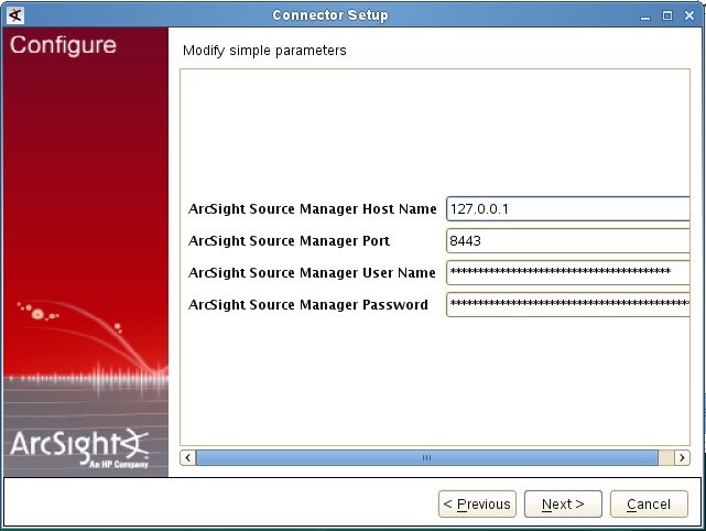 Modify simple parameters window in ArcSight.