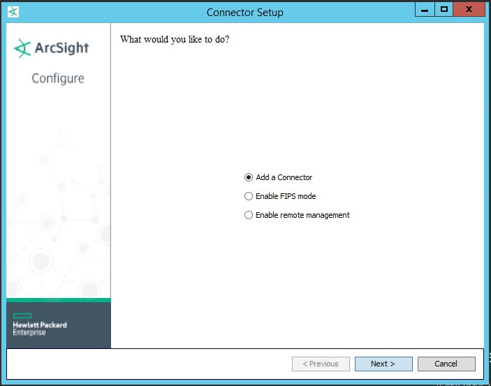 Selecting Add a Connector in ArcSight.