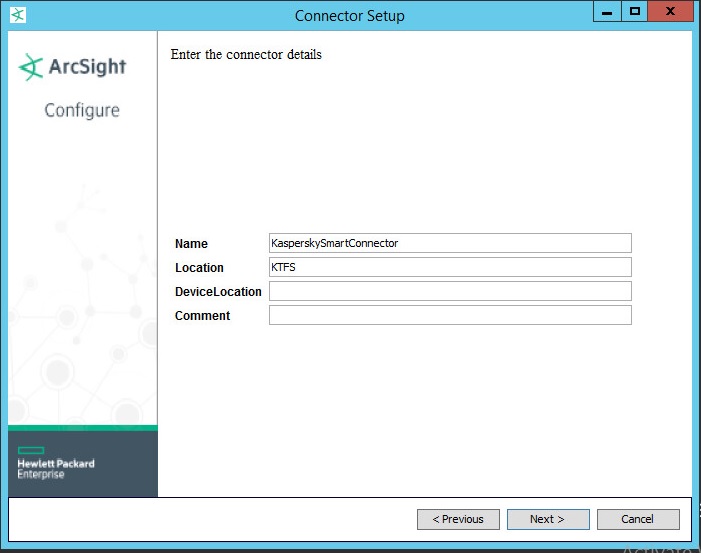 Enter the connector details window in ArcSight.