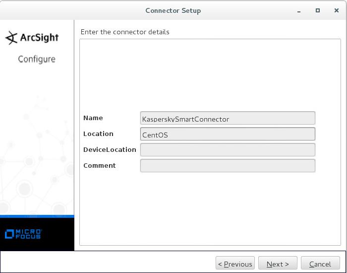Enter the connector details window in ArcSight.