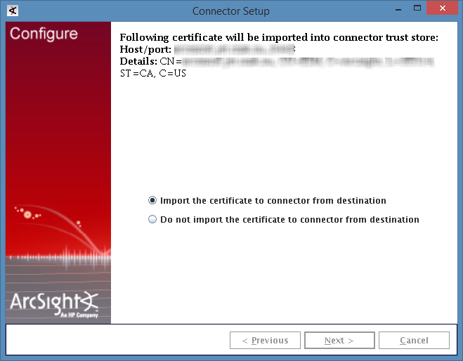 Importing the certificate in ArcSight.