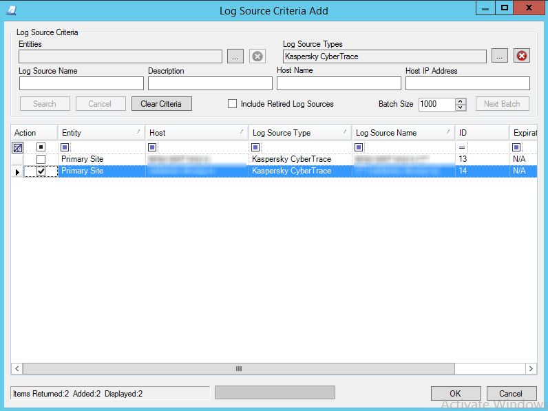 Log Source Criteria Add window in LogRhythm.