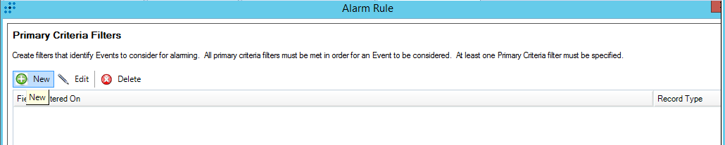 Alarm Rule window in LogRhythm. Primary Criteria Filters.