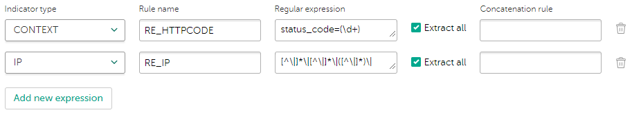 Setting regular expressions and their properties in CyberTrace.