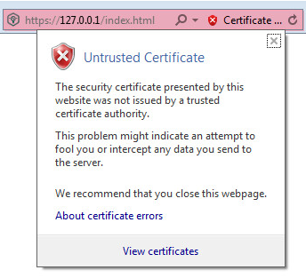 ［Untrusted Certificate］ウィンドウ。