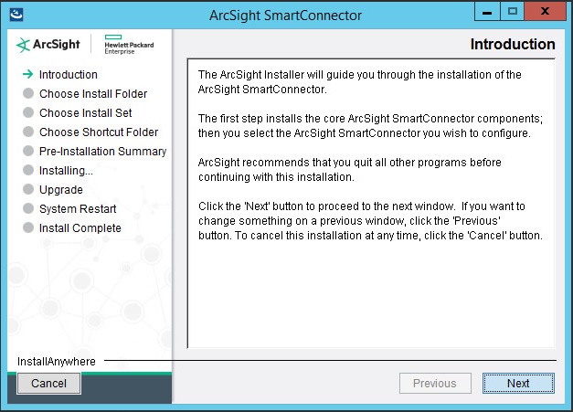 ArcSight SmartConnector インストール：［Introduction］。