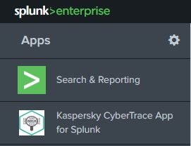 Splunk のアプリリストに表示される Kaspersky CyberTrace App for Splunk。