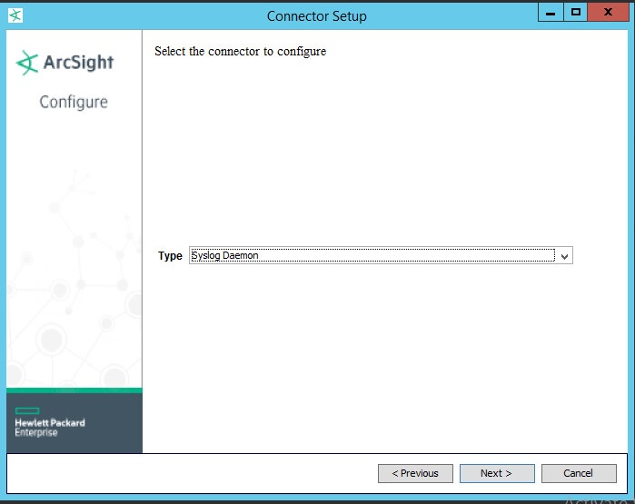 Окно Select the connector to configure в ArcSight.