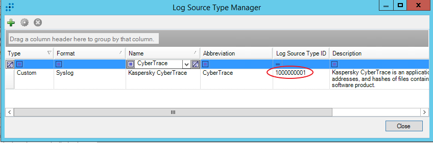 Окно Log Source Type Manager в LogRhythm.