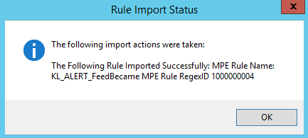 Окно Rule Import Status в LogRhythm.