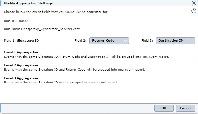 Окно Modify Aggregation Settings в McAfee.
