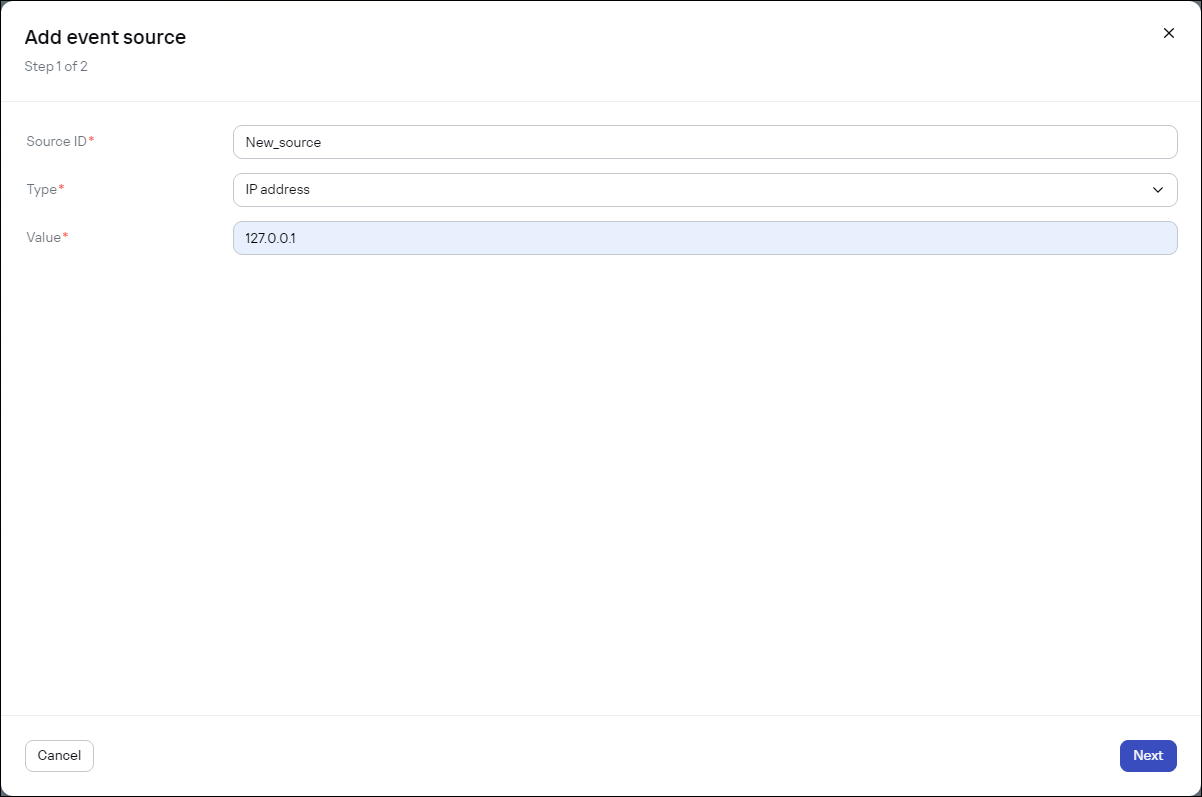 Event sources settings of a tenant