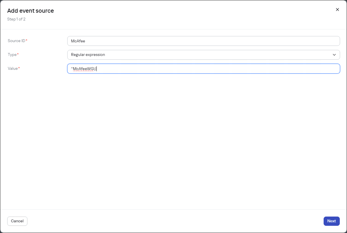 Configuring event sources with custom regular expressions