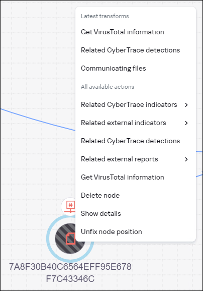Последние трансформации в контекстном меню в CyberTrace.