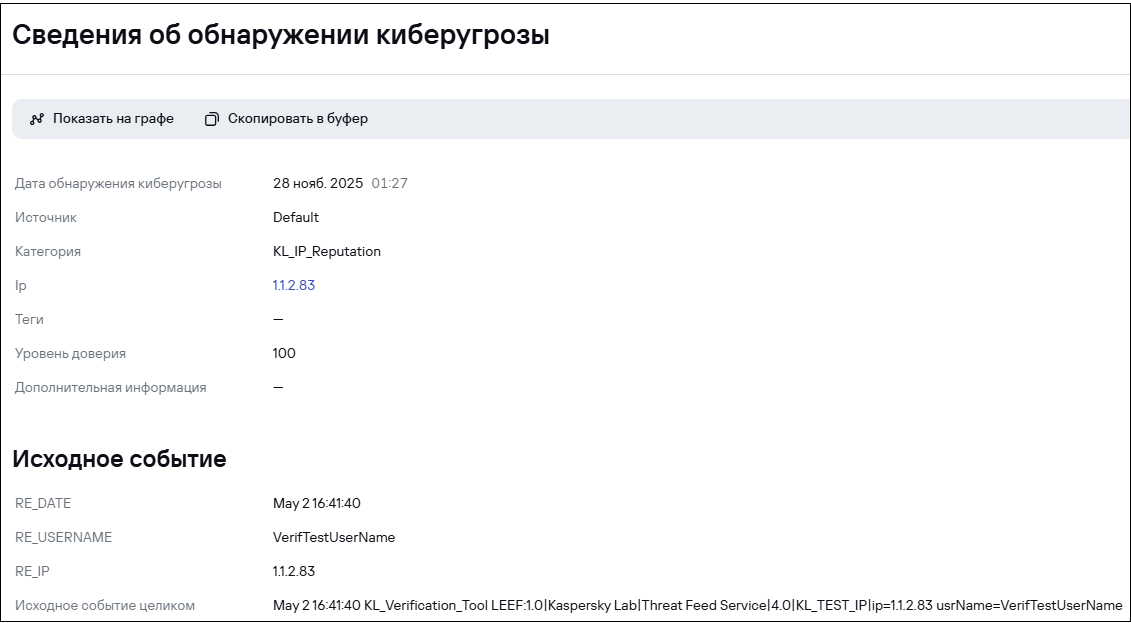 Сведения об обнаружении.