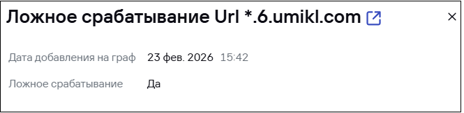 Граф в CyberTrace. Информация об индикаторе с ложным срабатыванием.