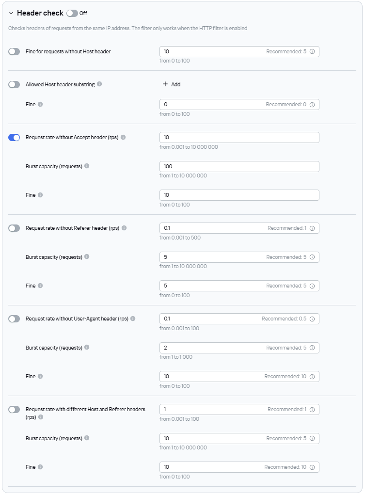 Header check setting group