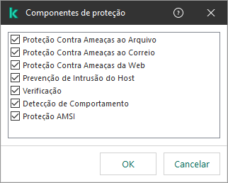 Uma janela com a lista de componentes do aplicativo. A exclusão é aplicável apenas à operação dos componentes selecionados.