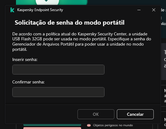 A janela contém campos para inserir e confirmar a senha.