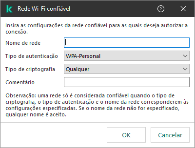 A janela contém as configurações da rede Wi-Fi confiável.