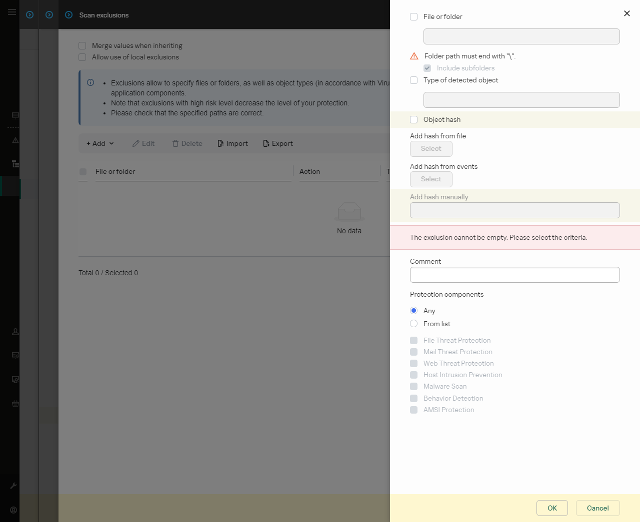 Creating a scan exclusion
