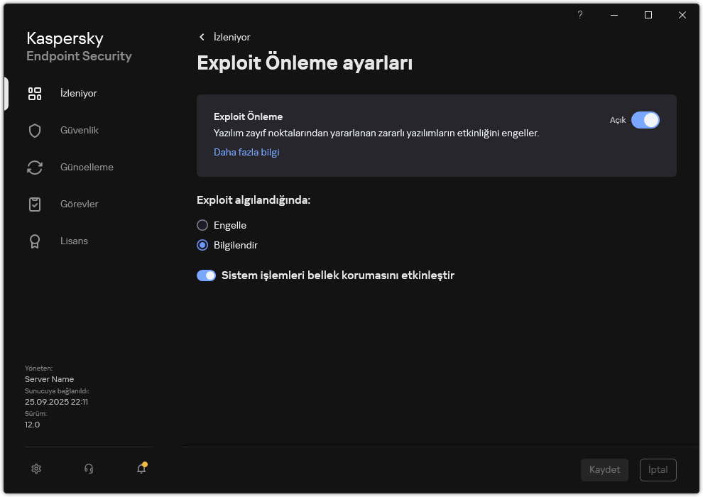 Exploit Önleme'yi etkinleştirme ve devre dışı bırakma