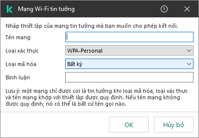 Cửa sổ chứa các cài đặt của mạng Wi-Fi được tin tưởng.