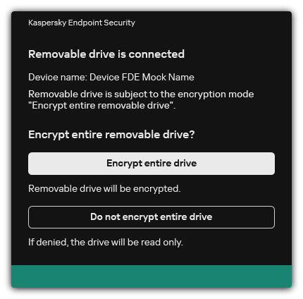 Notification about a connected drive with file encryption enabled. The user can encrypt files or refuse.