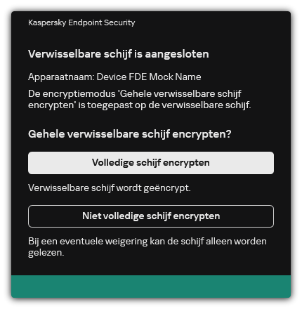 Melding over een verbonden station waarop bestandsversleuteling is ingeschakeld. De gebruiker kan bestanden versleutelen of weigeren.