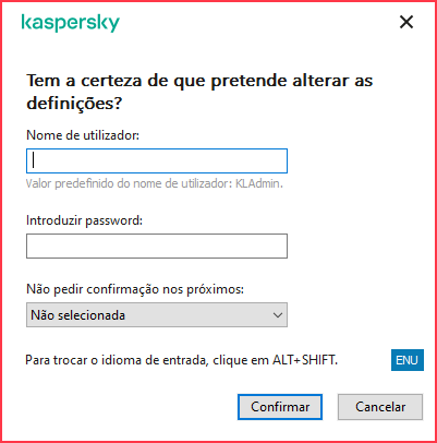 A janela contém campos para inserir o nome de utilizador e password. O utilizador pode selecionar um período durante o qual a aplicação não pede a password.