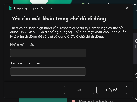 Cửa sổ chứa các trường để nhập và xác nhận mật khẩu.