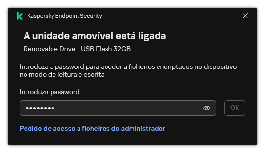 A janela contém um campo de entrada de password. O utilizador pode criar um pedido de acesso ao ficheiro.