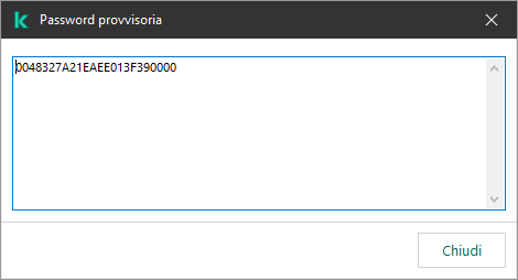 Una finestra con una password provvisoria.